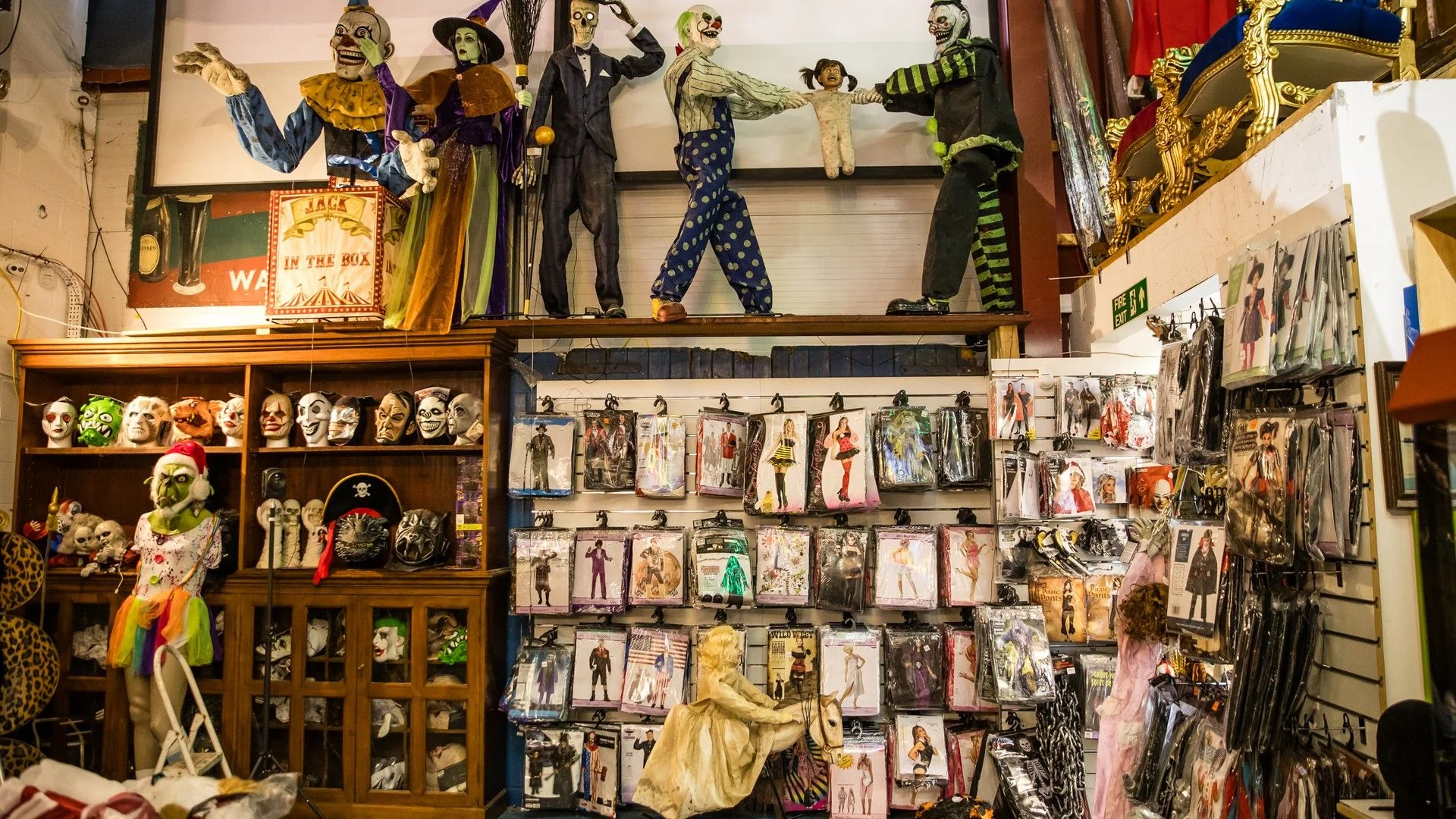 Masks, costumes and props inside the OnTheSkull Halloween popup shop